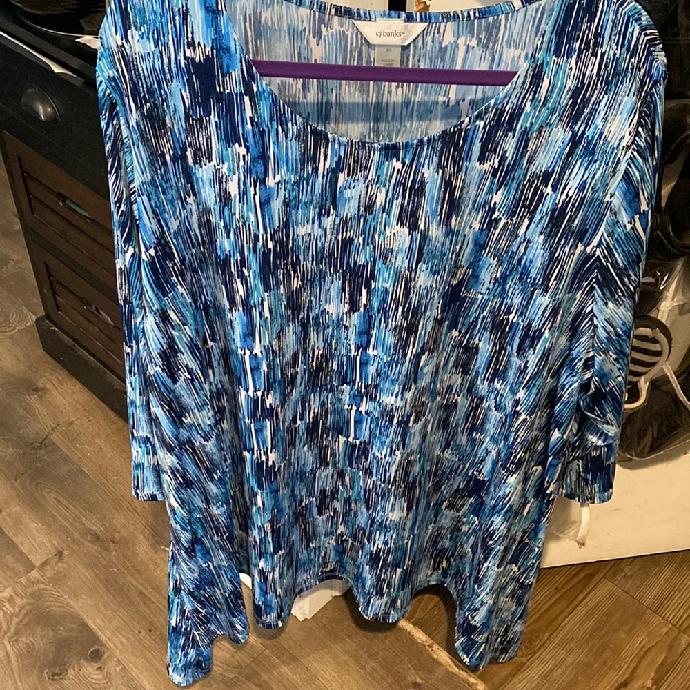 Christopher and Banks tunics in blue, black and white. 3x